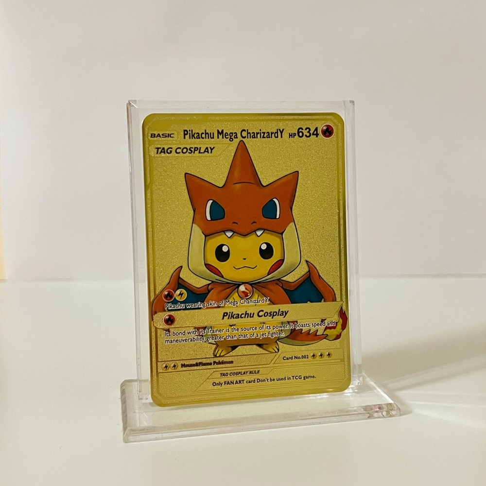 Pokemon Pikachu Mega Charizard Y METAL GOLD CARD  Collectible/Gift/ Display